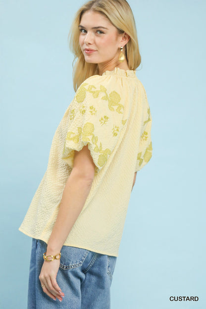 Umgee Embroidered Textured Flutter Sleeve Top - Bitsy Gypsy Boutique
