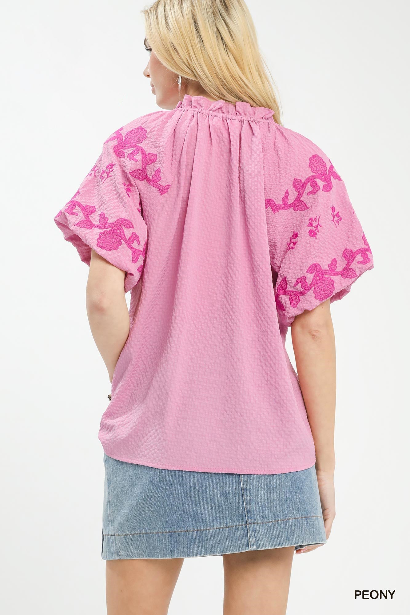 Umgee Embroidered Textured Flutter Sleeve Top - Bitsy Gypsy Boutique