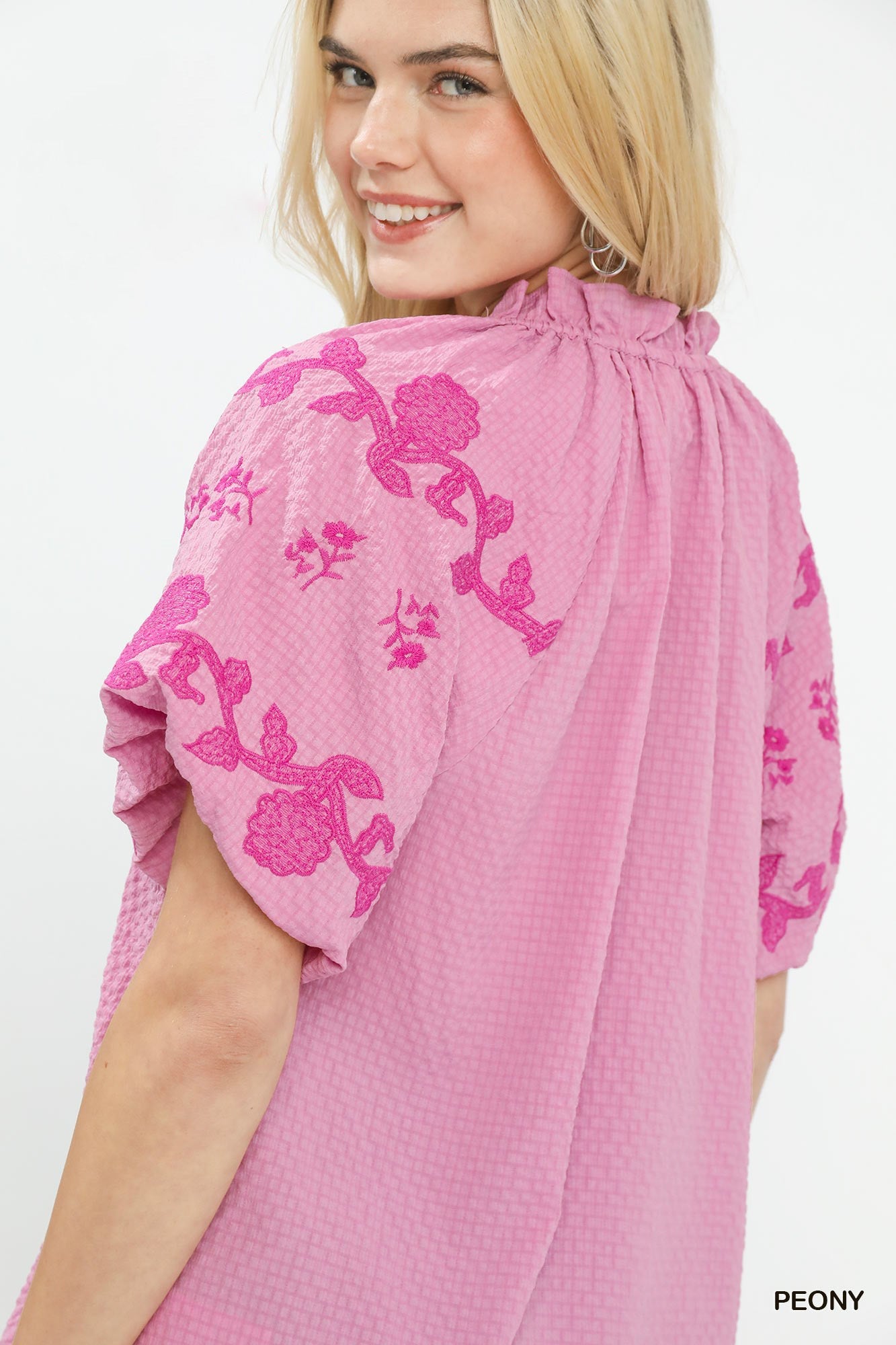 Umgee Embroidered Textured Flutter Sleeve Top - Bitsy Gypsy Boutique