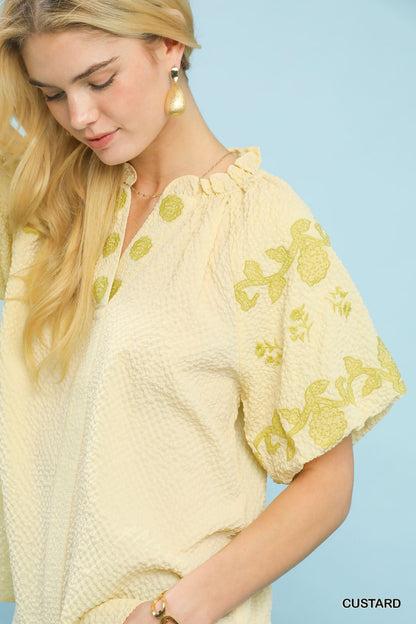 Umgee Embroidered Textured Flutter Sleeve Top - Bitsy Gypsy Boutique