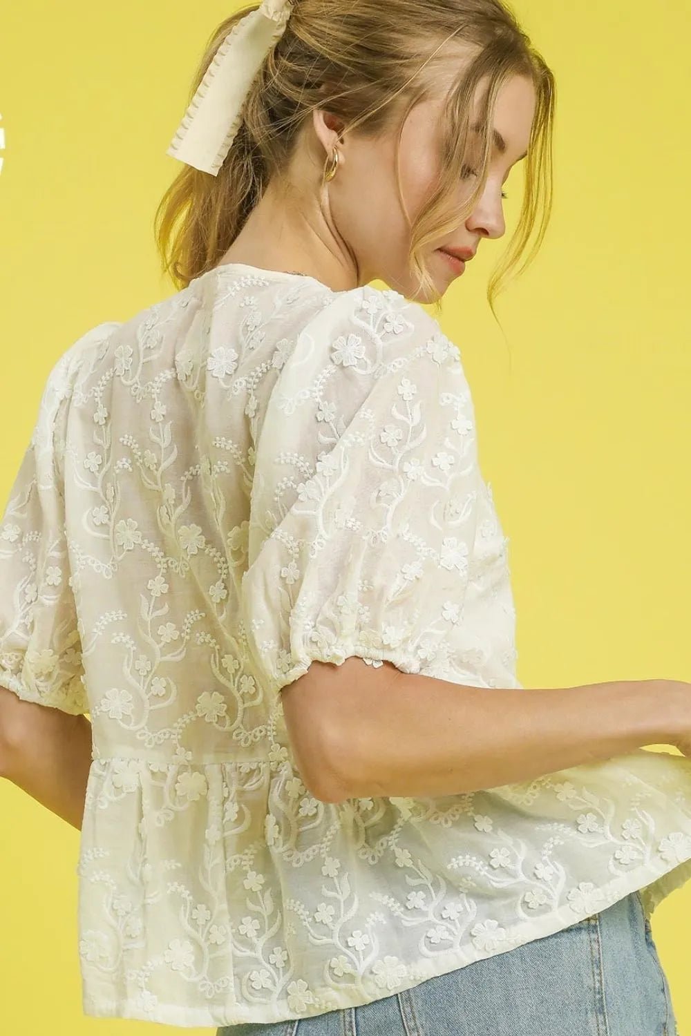 Umgee Embroidered Tie Front Peplum Blouse - Bitsy Gypsy Boutique