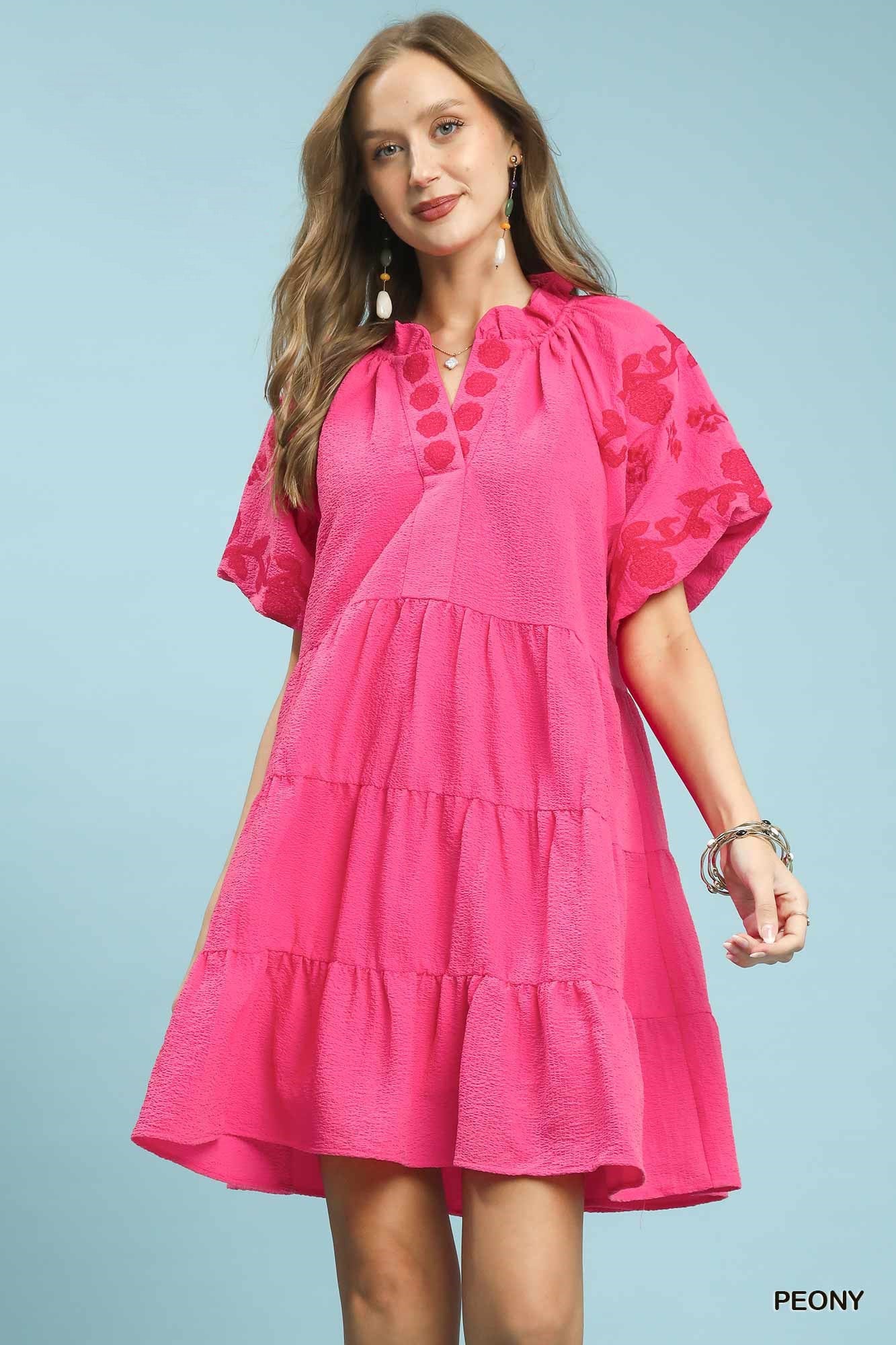 Umgee Embroidered Tiered Puff Sleeve Mini Dress - Bitsy Gypsy Boutique