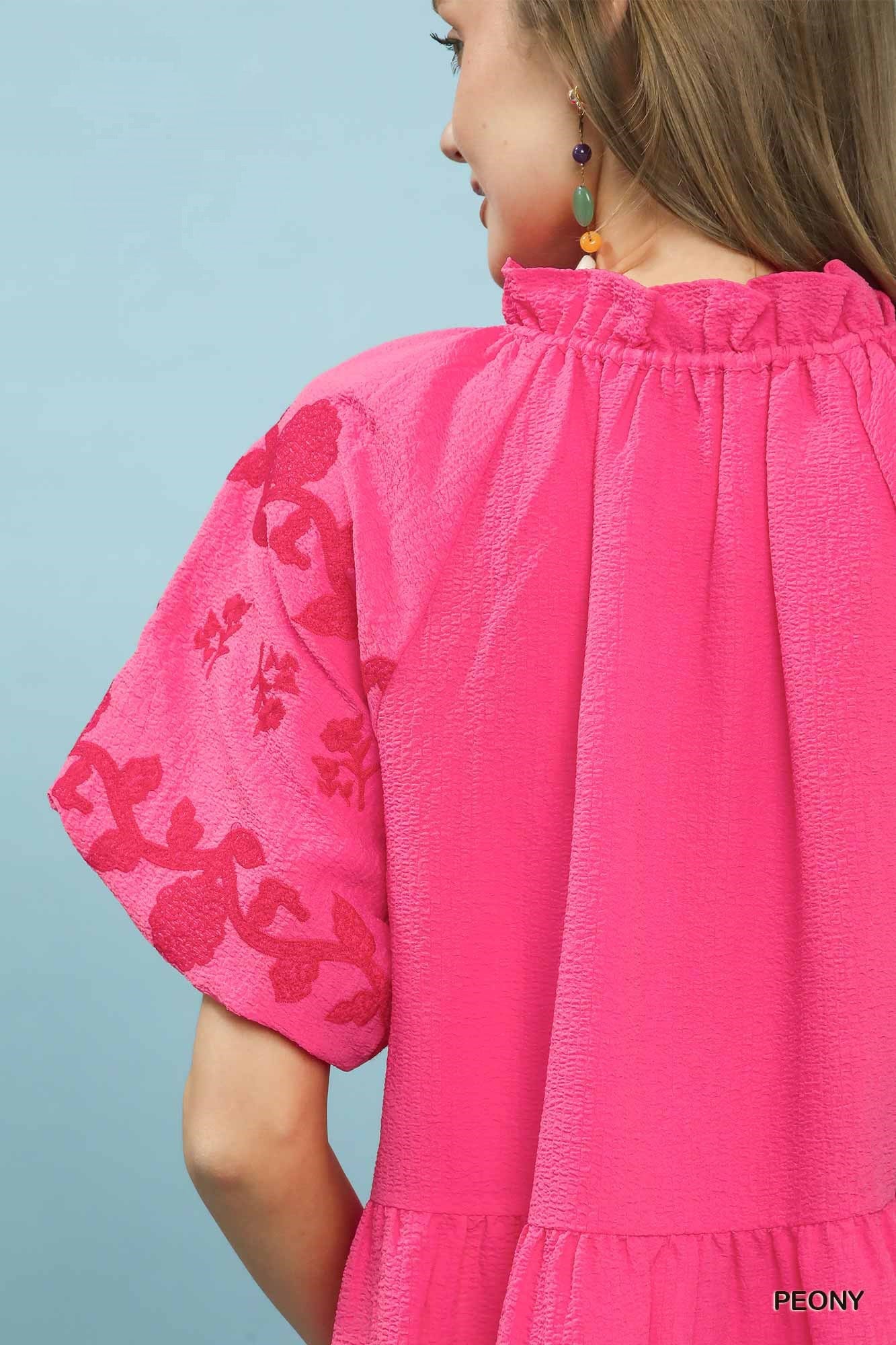 Umgee Embroidered Tiered Puff Sleeve Mini Dress - Bitsy Gypsy Boutique