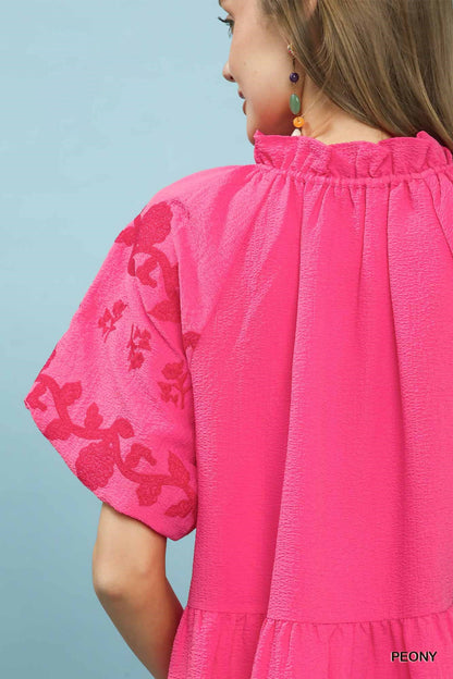 Umgee Embroidered Tiered Puff Sleeve Mini Dress - Bitsy Gypsy Boutique