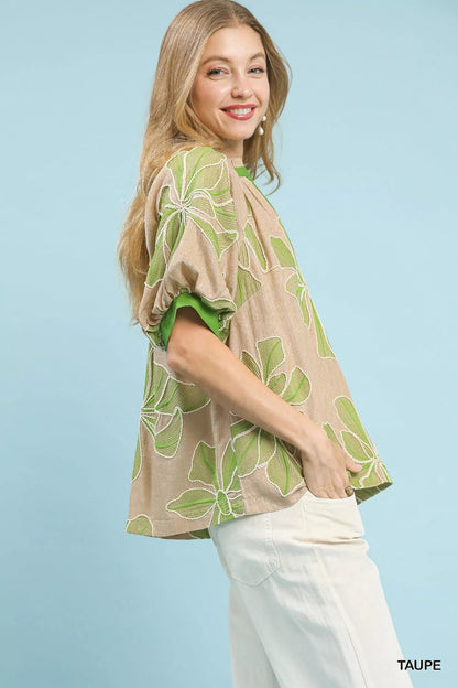 Umgee Embroidered V - Neck Short Sleeve Top - Bitsy Gypsy Boutique