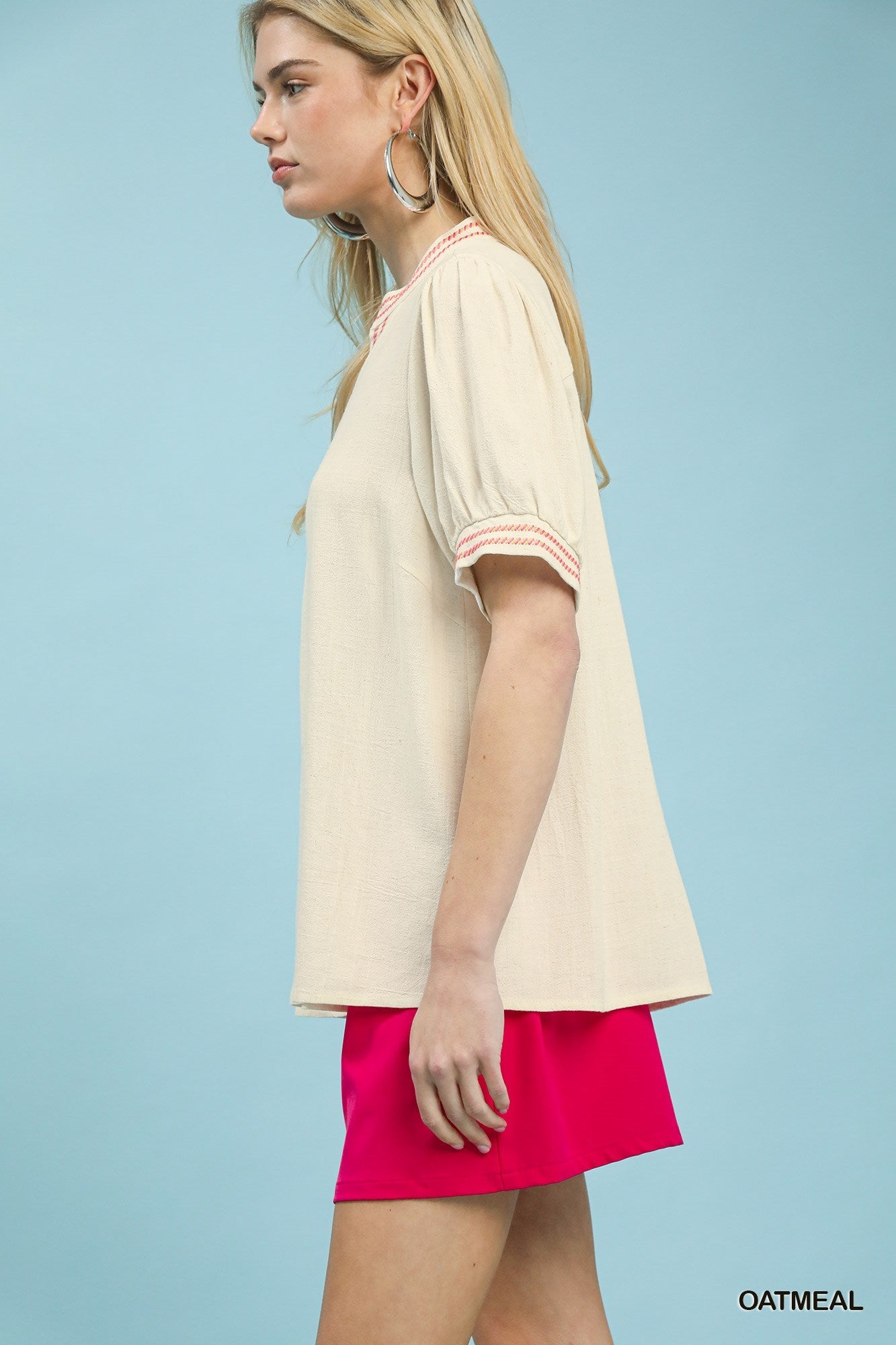 Umgee Embroidery Linen Puff Sleeve Blouse - Bitsy Gypsy Boutique