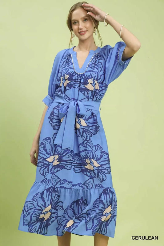 Umgee Floral Belted Midi Dress - Bitsy Gypsy Boutique