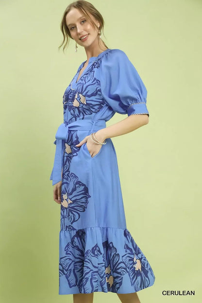Umgee Floral Belted Midi Dress - Bitsy Gypsy Boutique