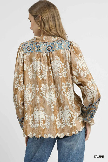 Umgee Floral Boho Blouse with Scalloped Hem - Bitsy Gypsy Boutique