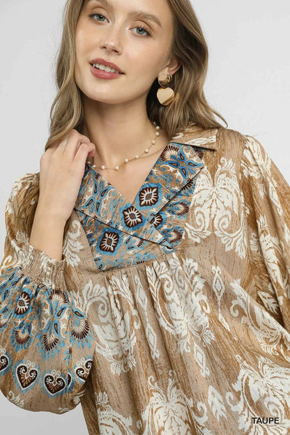 Umgee Floral Boho Blouse with Scalloped Hem - Bitsy Gypsy Boutique