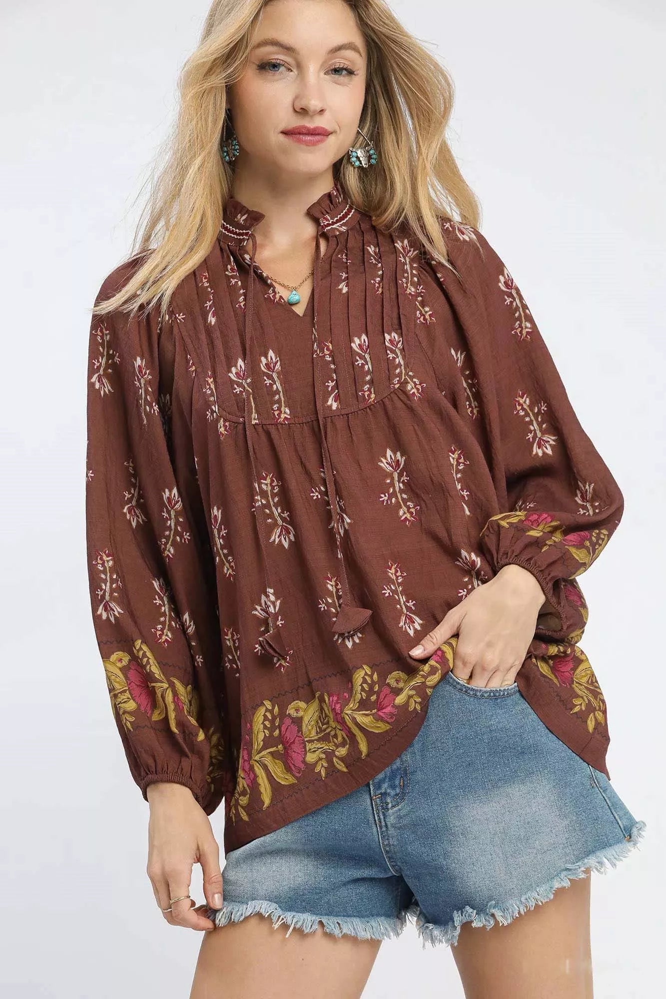 Umgee Floral Boho Peasant Blouse - Bitsy Gypsy Boutique