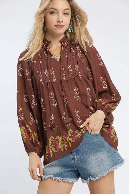 Umgee Floral Boho Peasant Blouse - Bitsy Gypsy Boutique