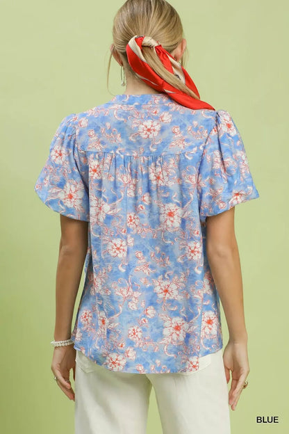 Umgee Floral Button - Front Short Sleeve Shirt - Bitsy Gypsy Boutique
