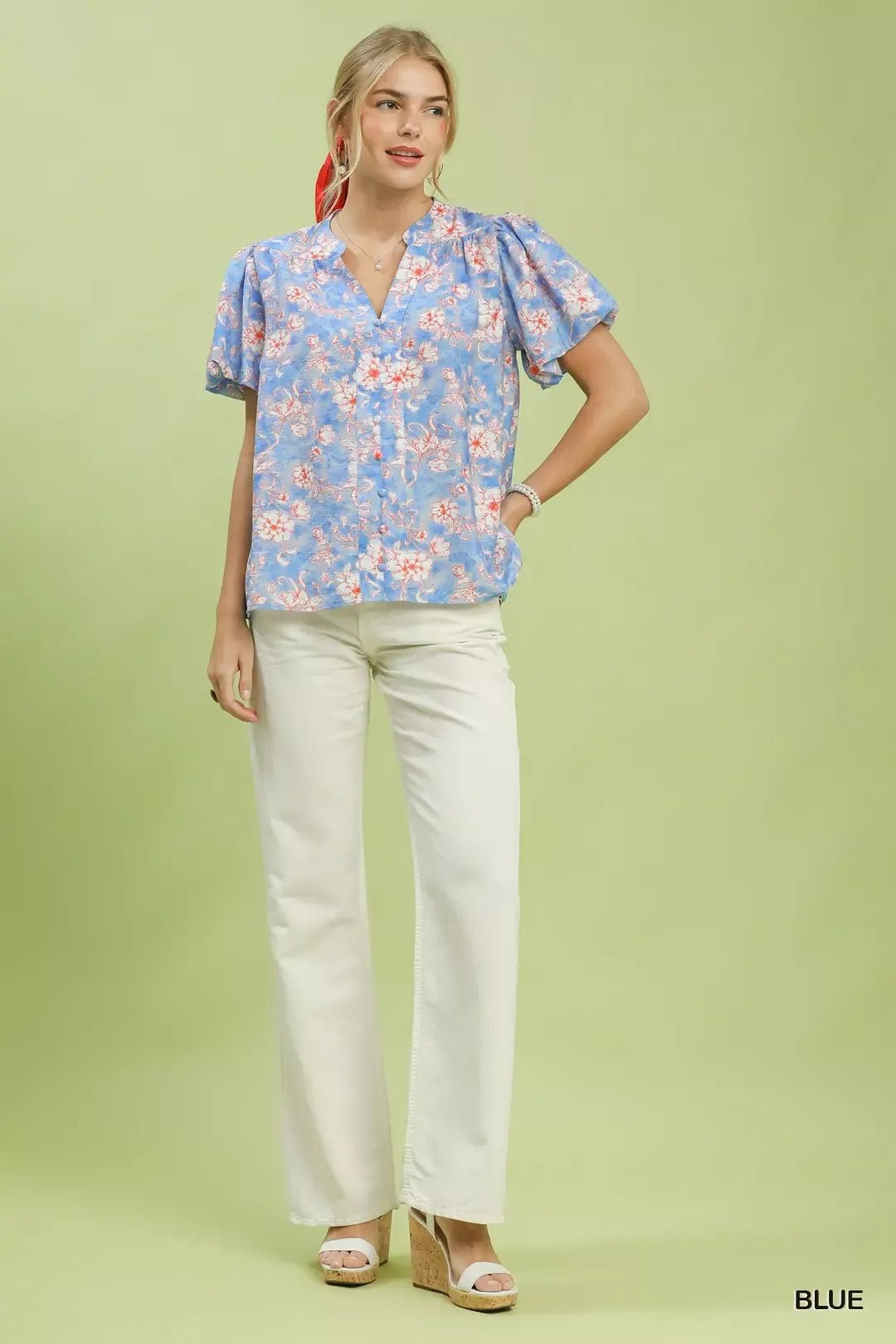 Umgee Floral Button - Front Short Sleeve Shirt - Bitsy Gypsy Boutique
