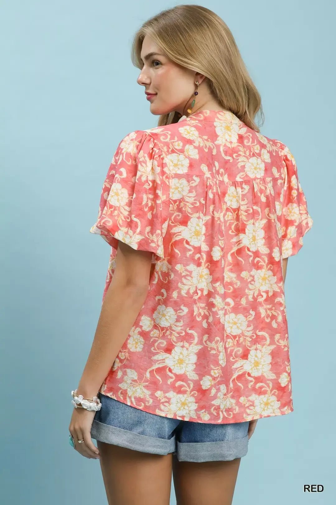 Umgee Floral Button - Front Short Sleeve Shirt - Bitsy Gypsy Boutique