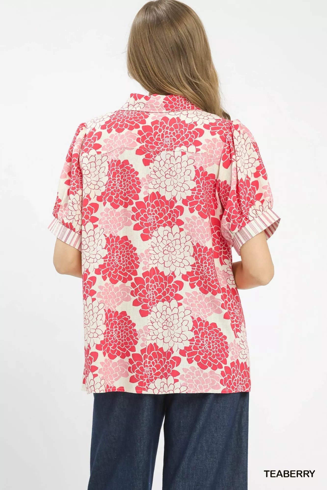 Umgee Floral Collared Short Sleeve Blouse - Bitsy Gypsy Boutique