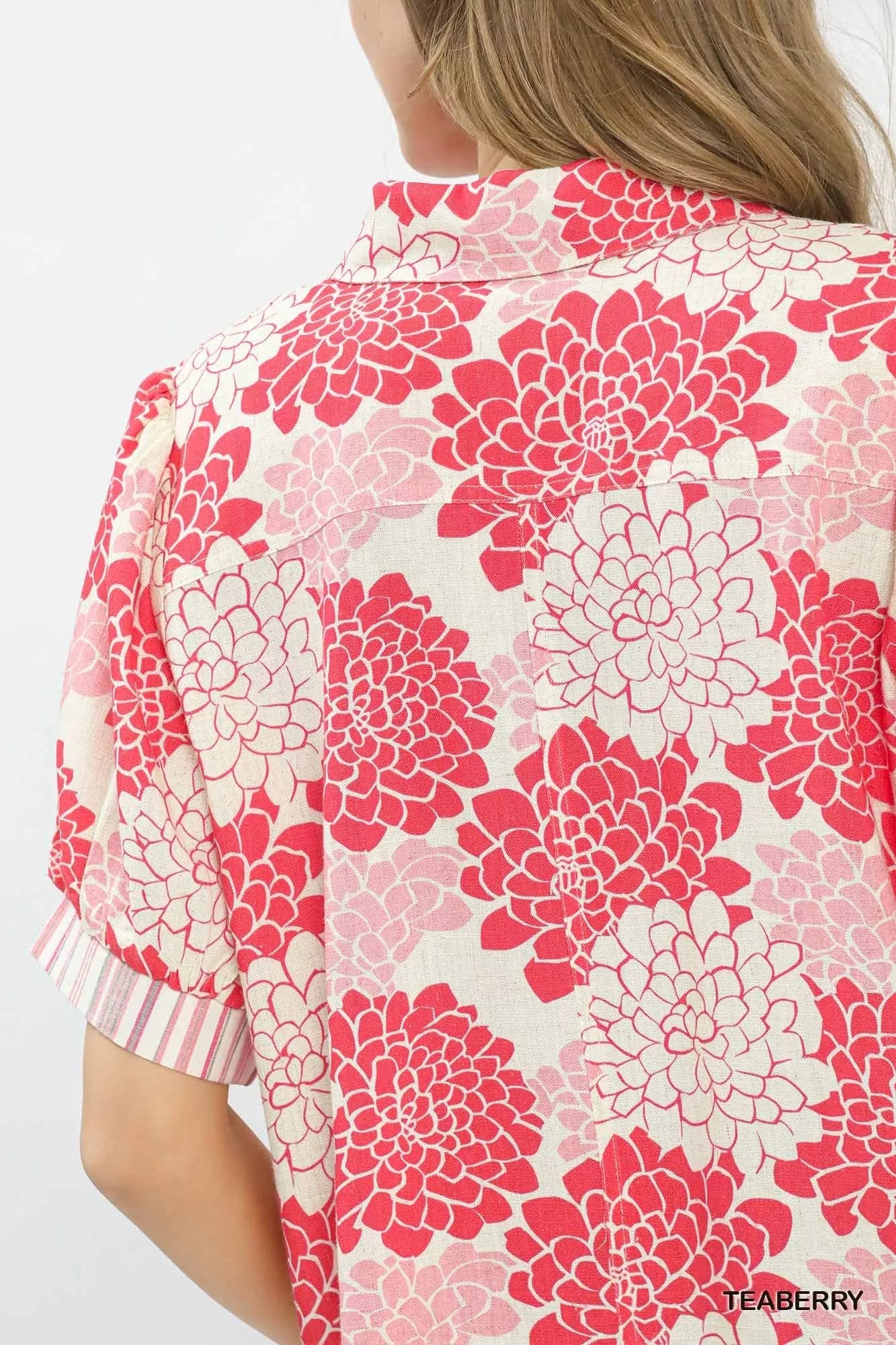 Umgee Floral Collared Short Sleeve Blouse - Bitsy Gypsy Boutique