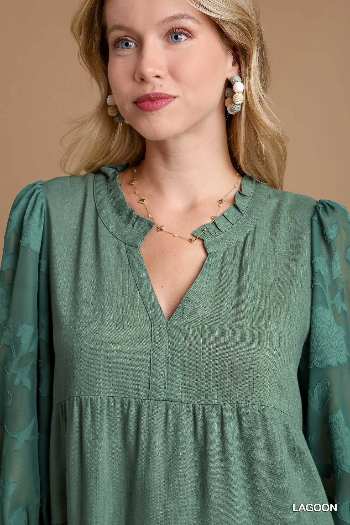 Umgee Floral Contrast Sleeve Tiered Dress - Bitsy Gypsy Boutique