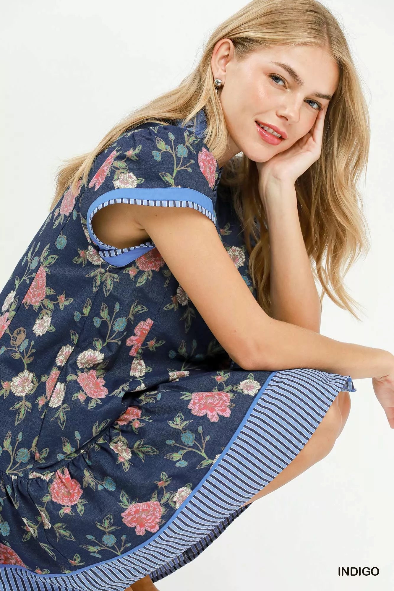 Umgee Floral Contrast Trim Ruffle Hem Mini Dress - Bitsy Gypsy Boutique