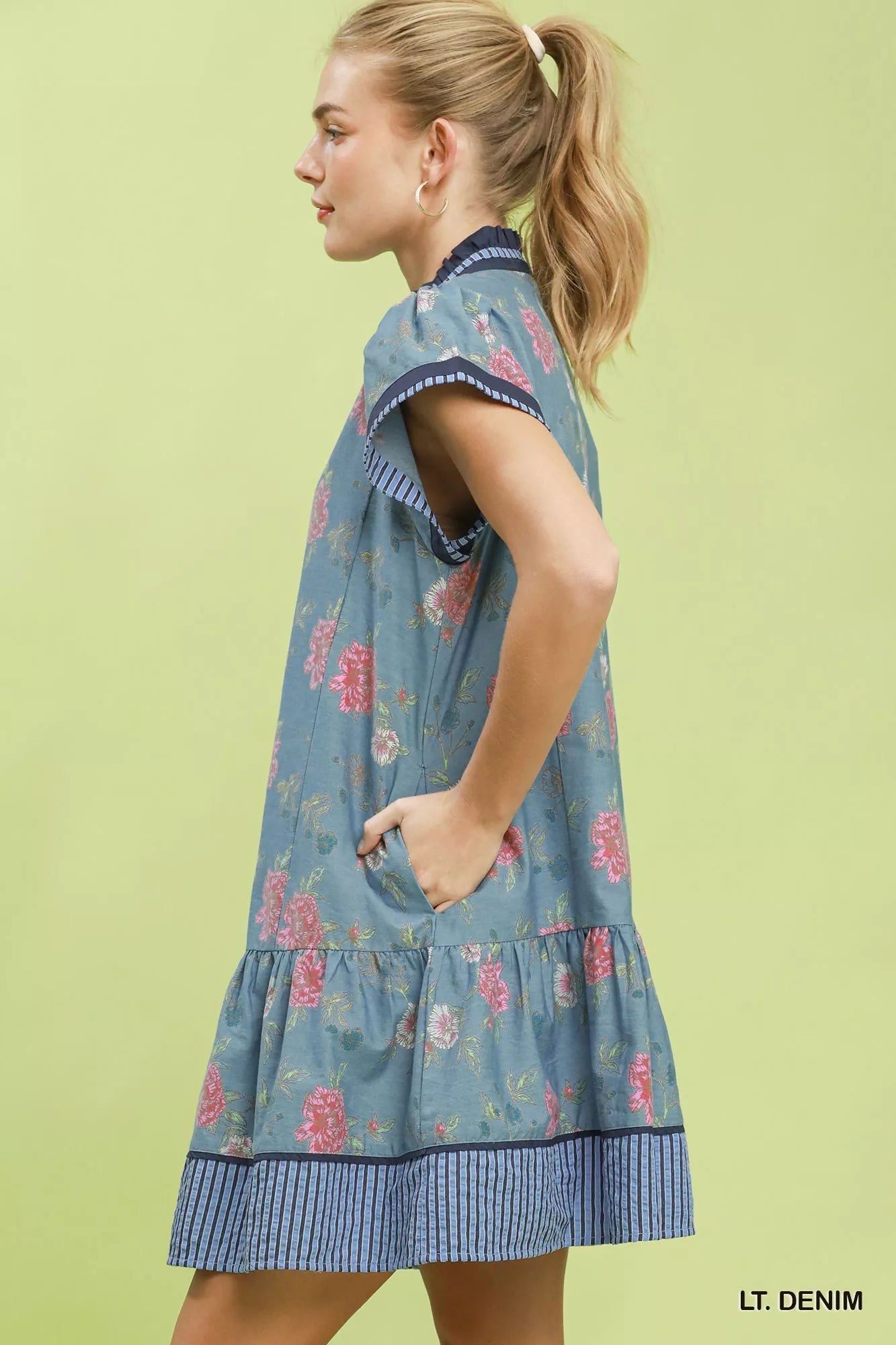 Umgee Floral Contrast Trim Ruffle Hem Mini Dress - Bitsy Gypsy Boutique
