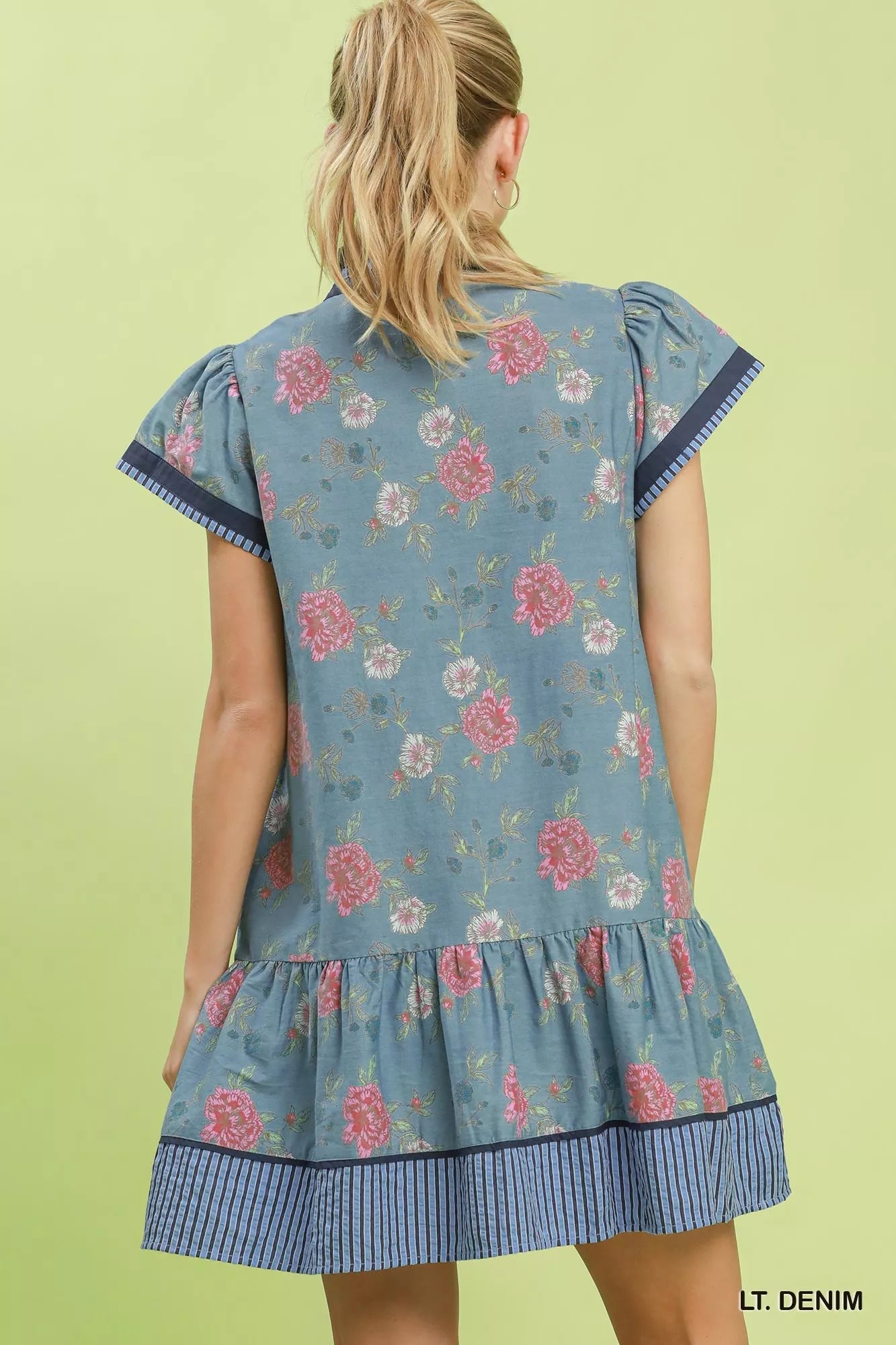 Umgee Floral Contrast Trim Ruffle Hem Mini Dress - Bitsy Gypsy Boutique