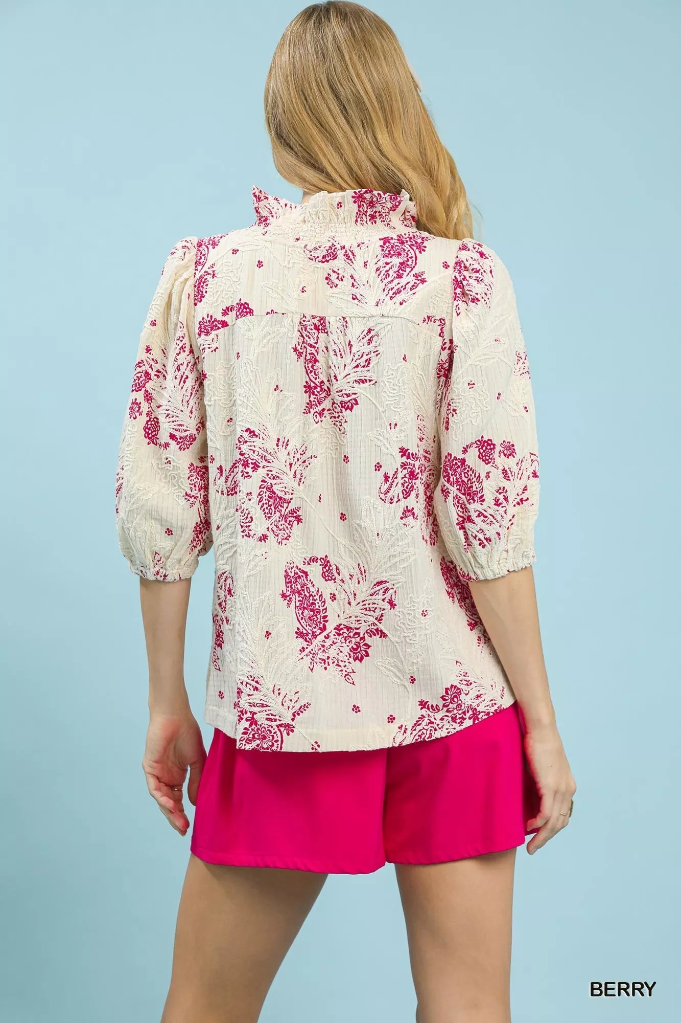 Umgee Floral Embroidered Blouse with Ruffle Trim - Bitsy Gypsy Boutique