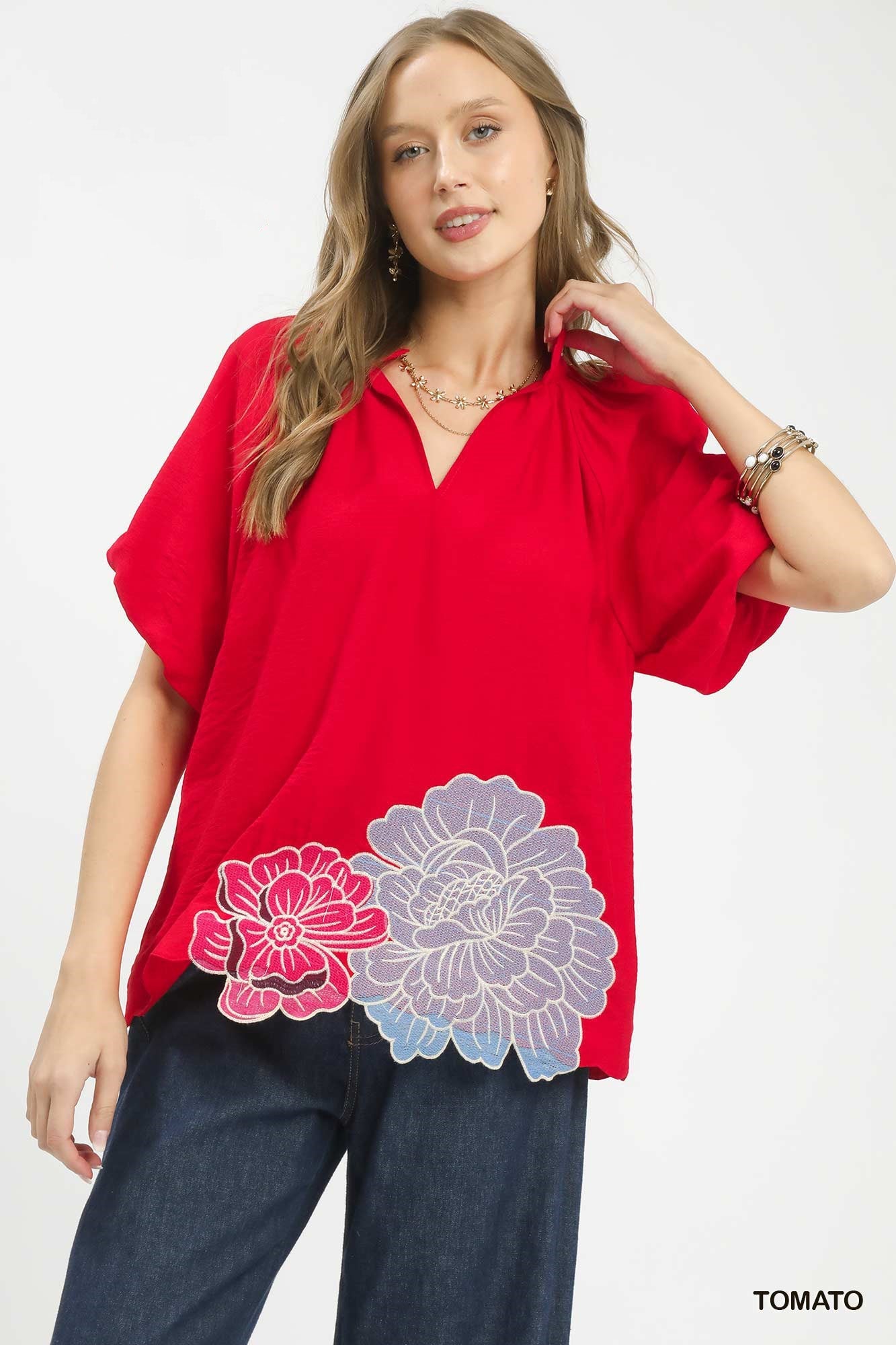 Umgee Floral Embroidered Hem Blouse - Bitsy Gypsy Boutique