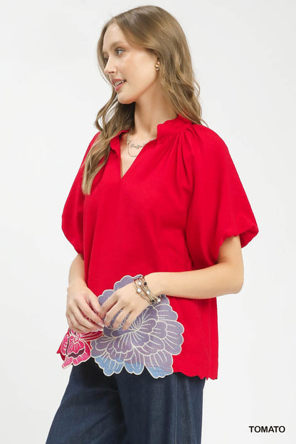 Umgee Floral Embroidered Hem Blouse - Bitsy Gypsy Boutique