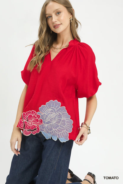 Umgee Floral Embroidered Hem Blouse - Bitsy Gypsy Boutique