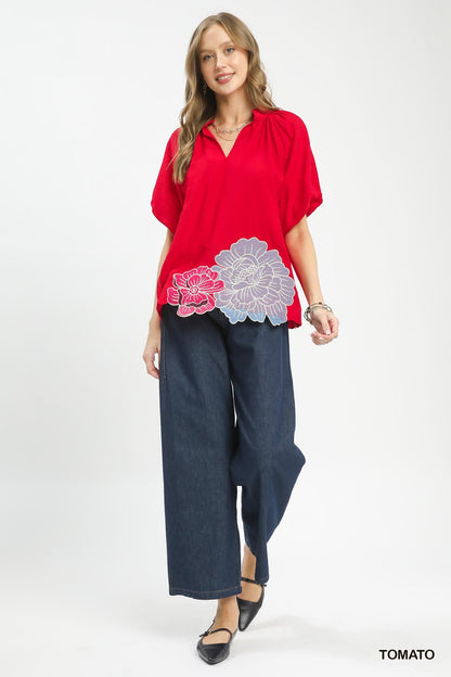 Umgee Floral Embroidered Hem Blouse - Bitsy Gypsy Boutique