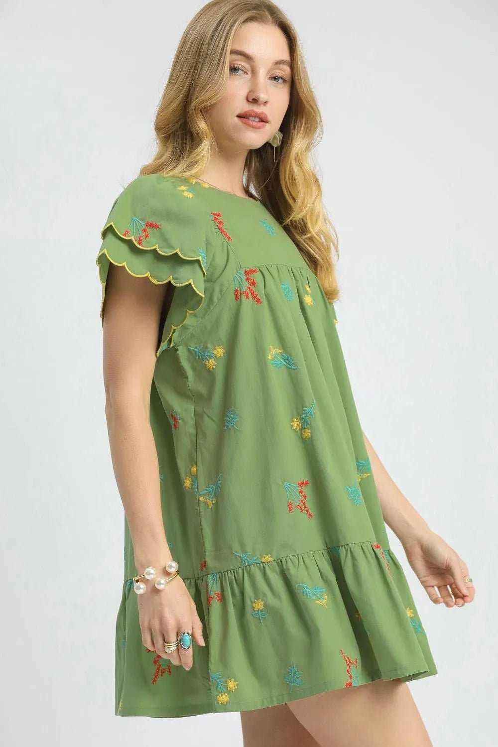 Umgee Floral Embroidered Short Sleeve Mini Dress - Bitsy Gypsy Boutique