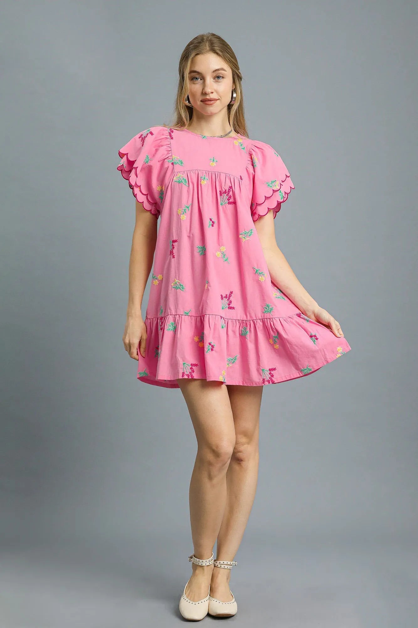 Umgee Floral Embroidered Short Sleeve Mini Dress - Bitsy Gypsy Boutique