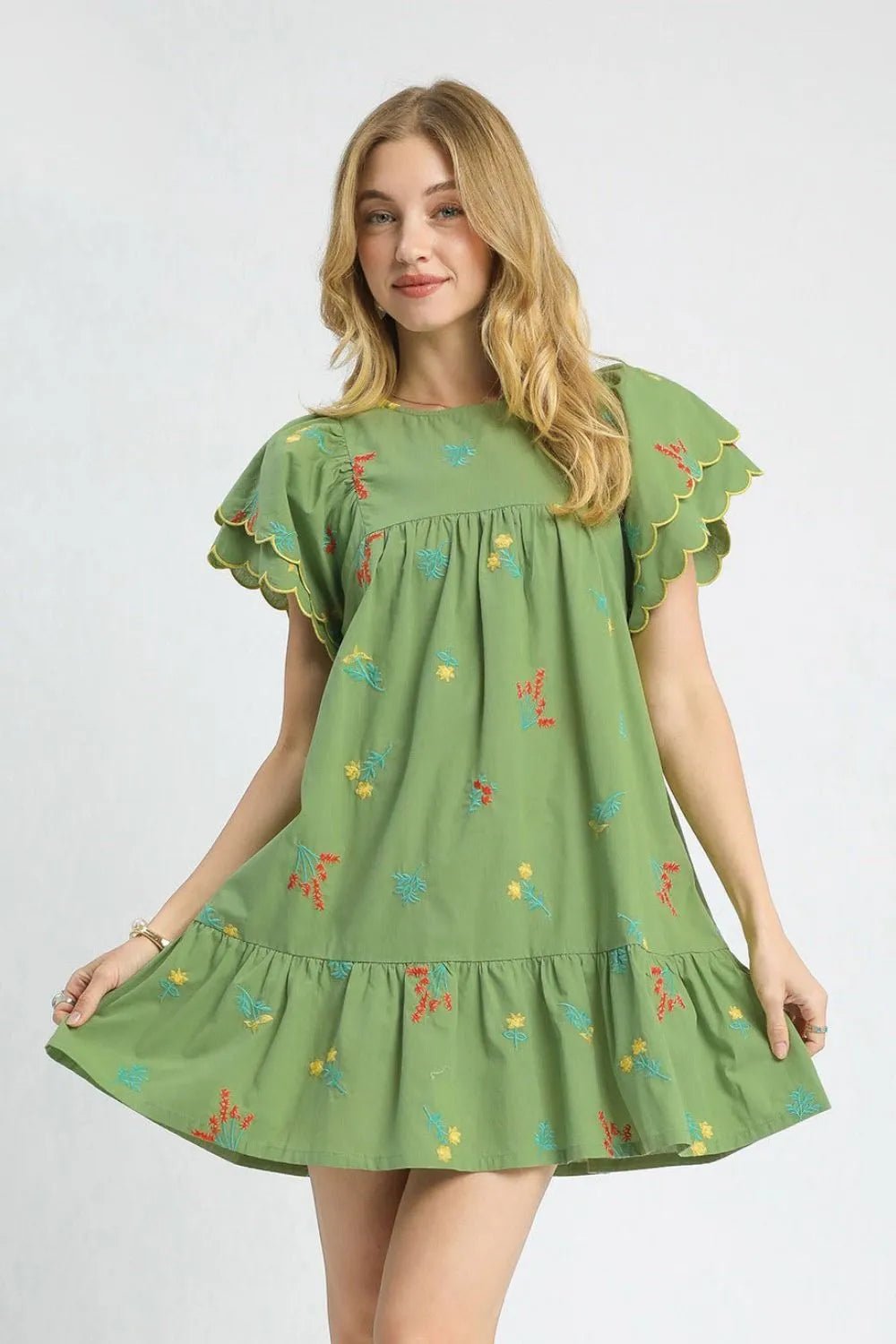 Umgee Floral Embroidered Short Sleeve Mini Dress - Bitsy Gypsy Boutique