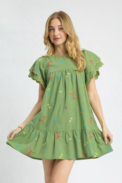 Umgee Floral Embroidered Short Sleeve Mini Dress - Bitsy Gypsy Boutique