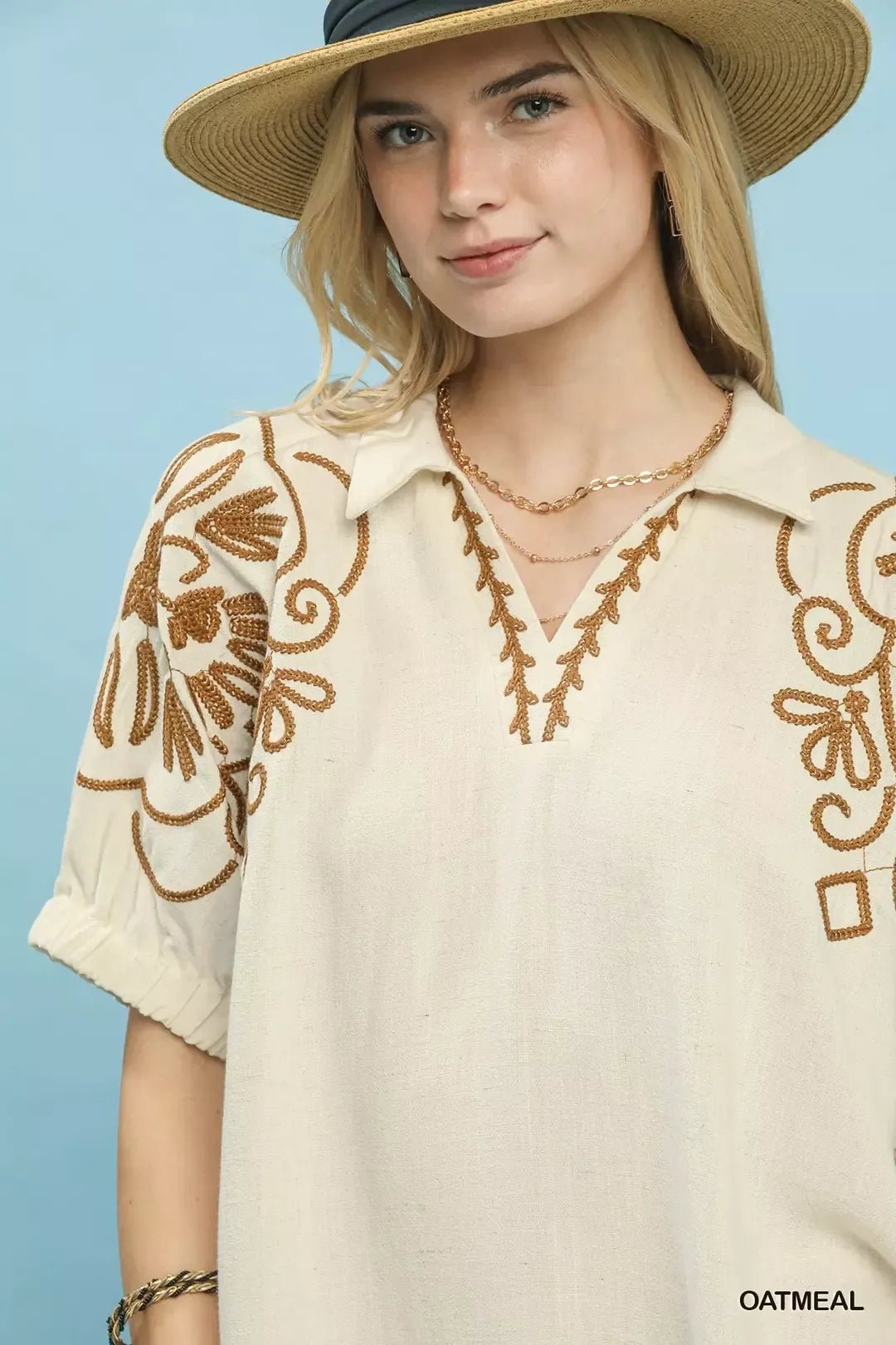 Umgee Floral Embroidered Sleeve Blouse - Bitsy Gypsy Boutique