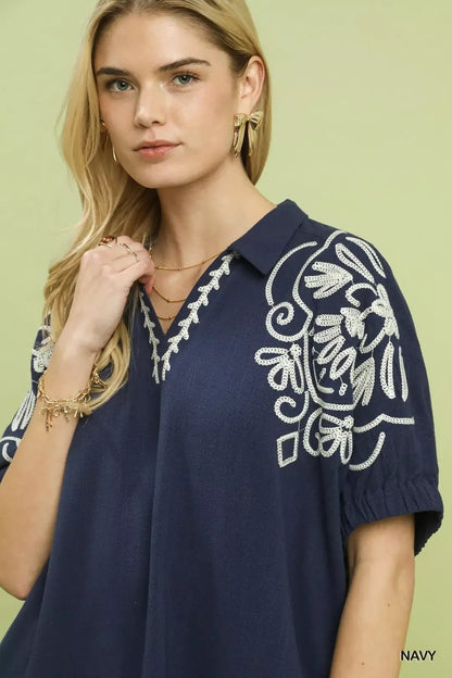 Umgee Floral Embroidered Sleeve Blouse - Bitsy Gypsy Boutique