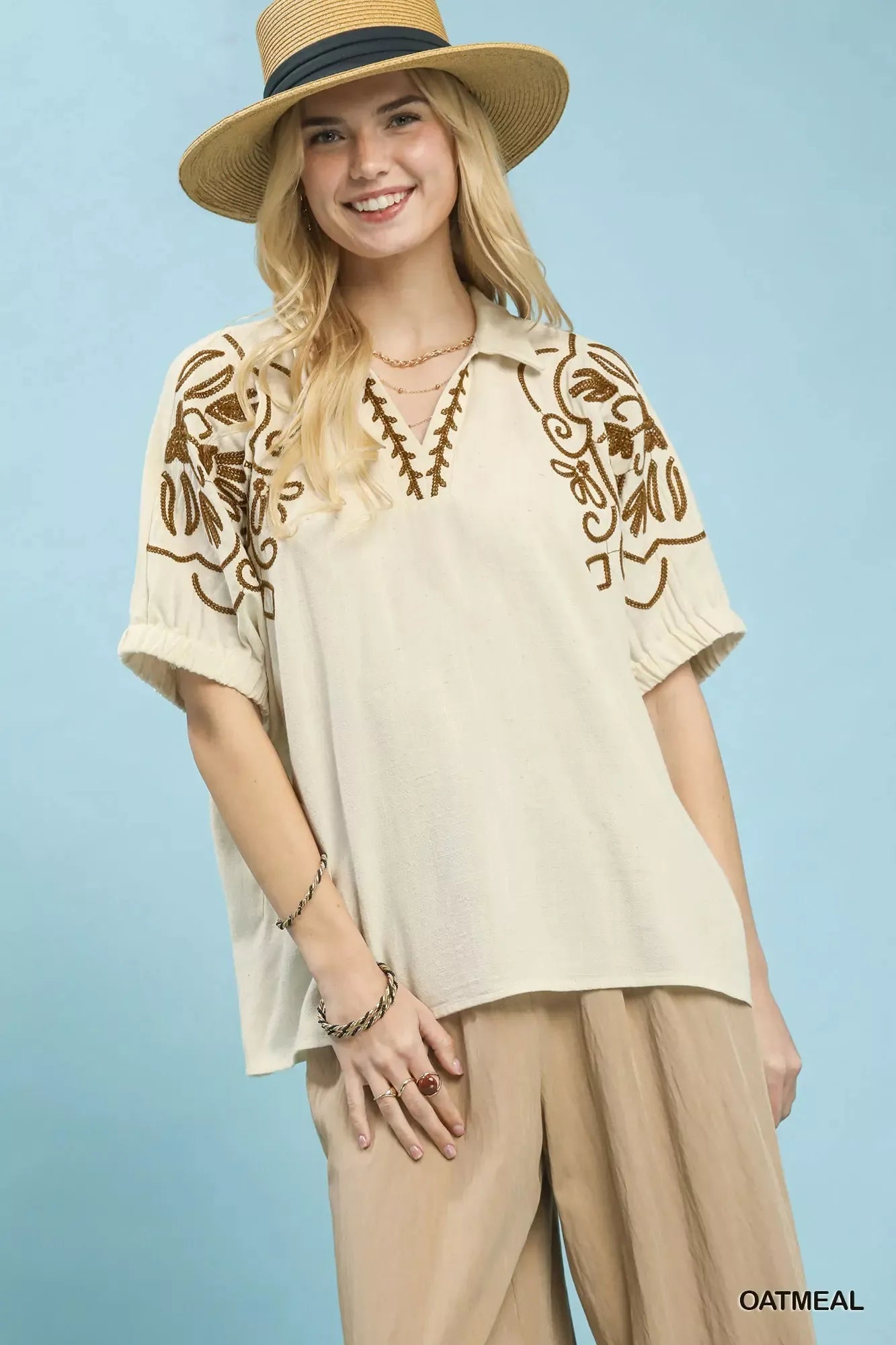 Umgee Floral Embroidered Sleeve Blouse - Bitsy Gypsy Boutique