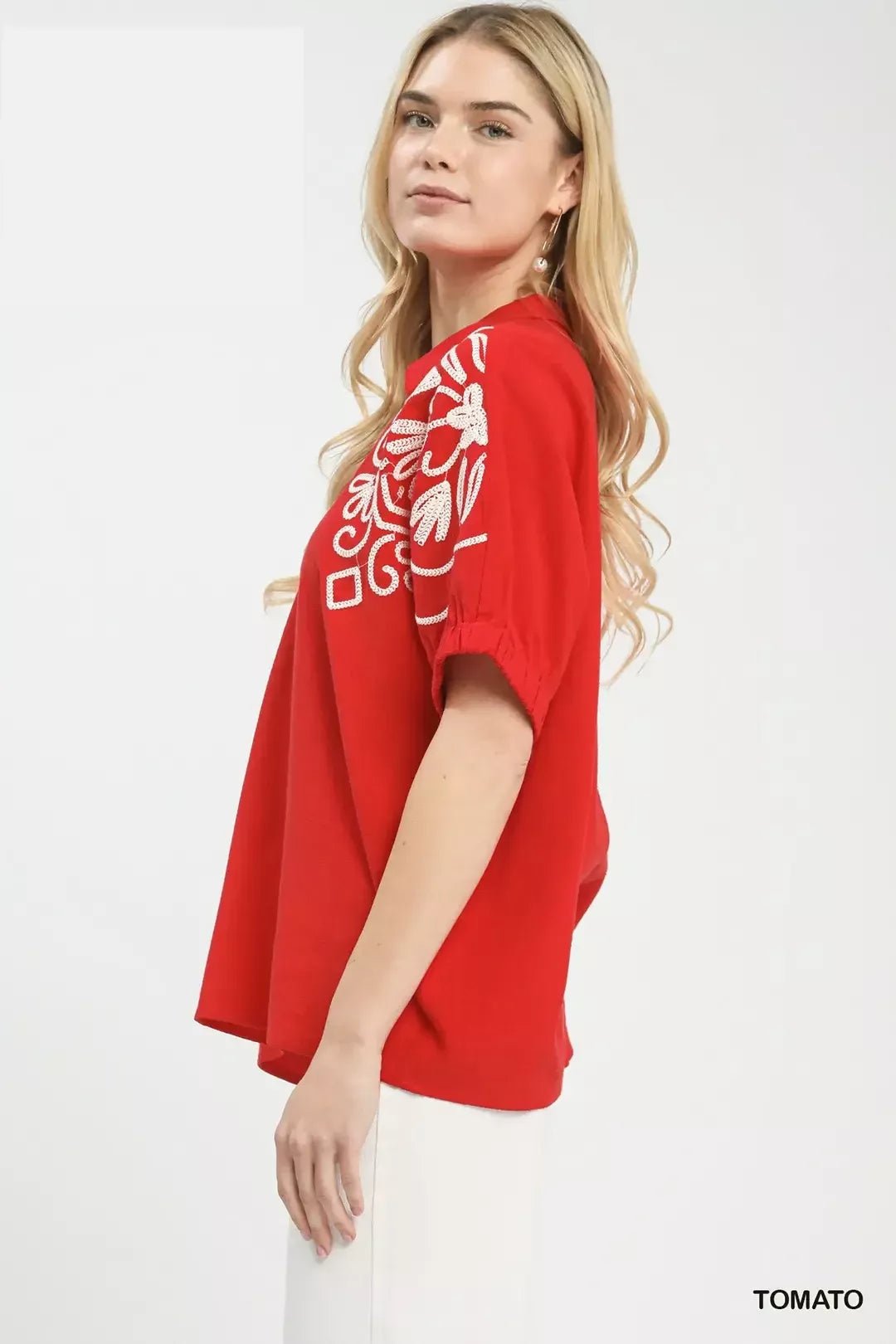 Umgee Floral Embroidered Sleeve Blouse - Bitsy Gypsy Boutique