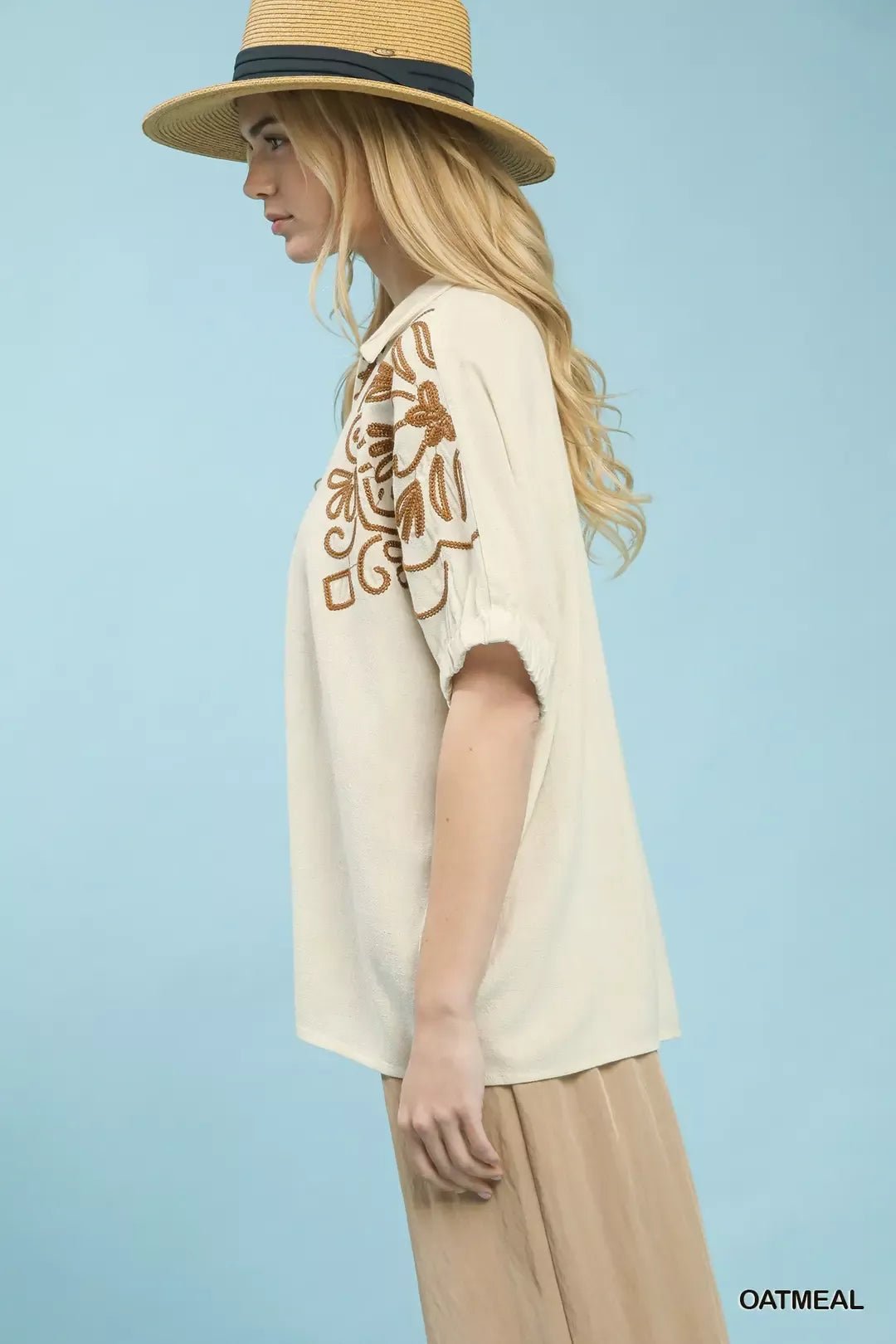 Umgee Floral Embroidered Sleeve Blouse - Bitsy Gypsy Boutique
