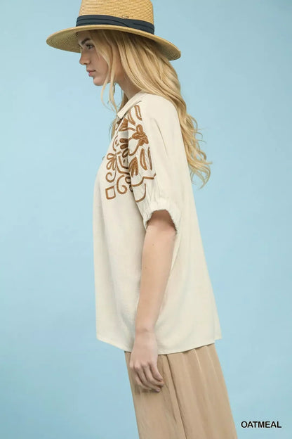 Umgee Floral Embroidered Sleeve Blouse - Bitsy Gypsy Boutique