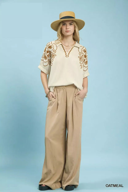 Umgee Floral Embroidered Sleeve Blouse - Bitsy Gypsy Boutique