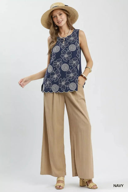 Umgee Floral Embroidered Sleeveless Top - Bitsy Gypsy Boutique