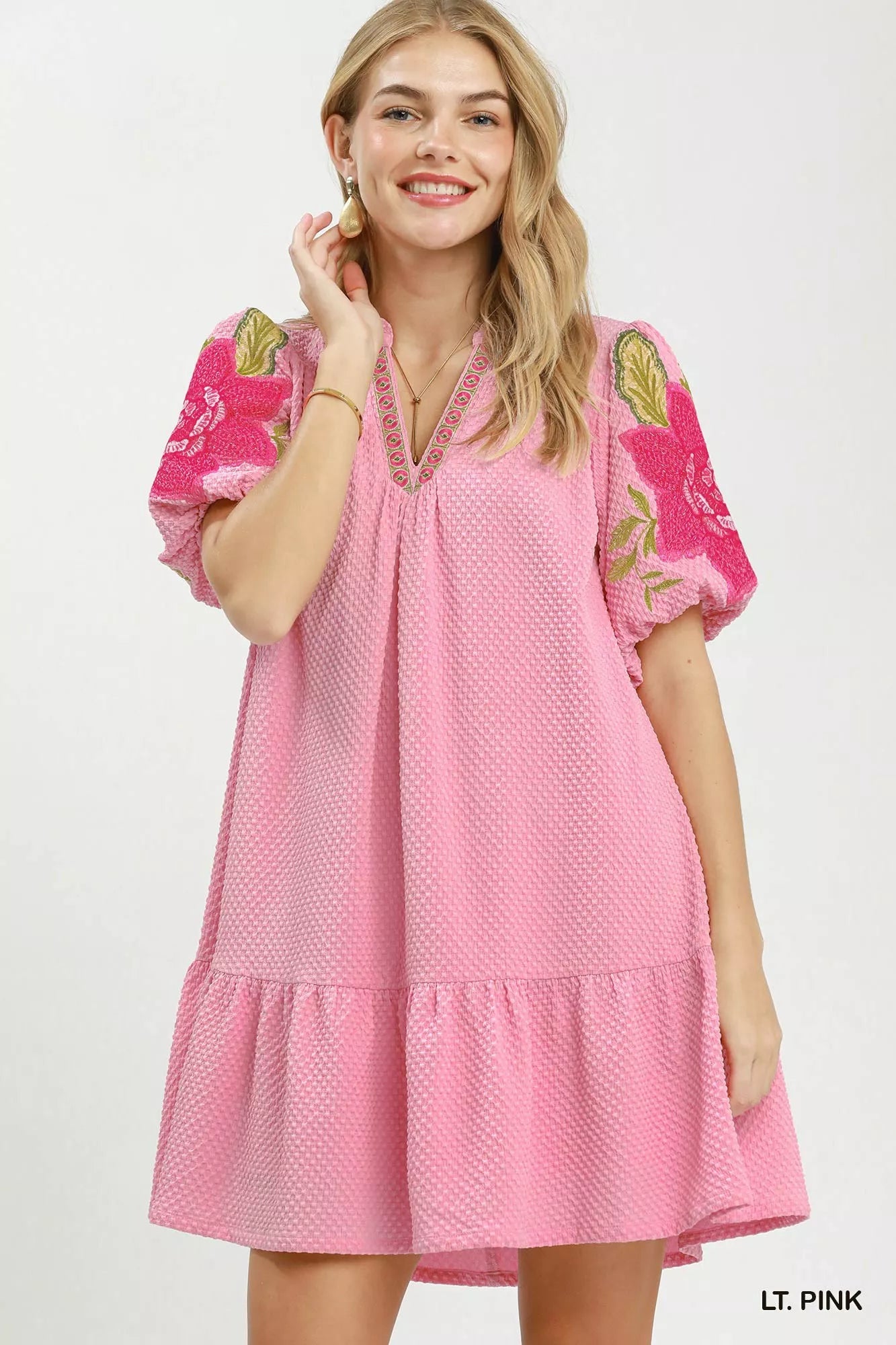 Umgee Floral Embroidered Textured Jacquard Dress - Bitsy Gypsy Boutique