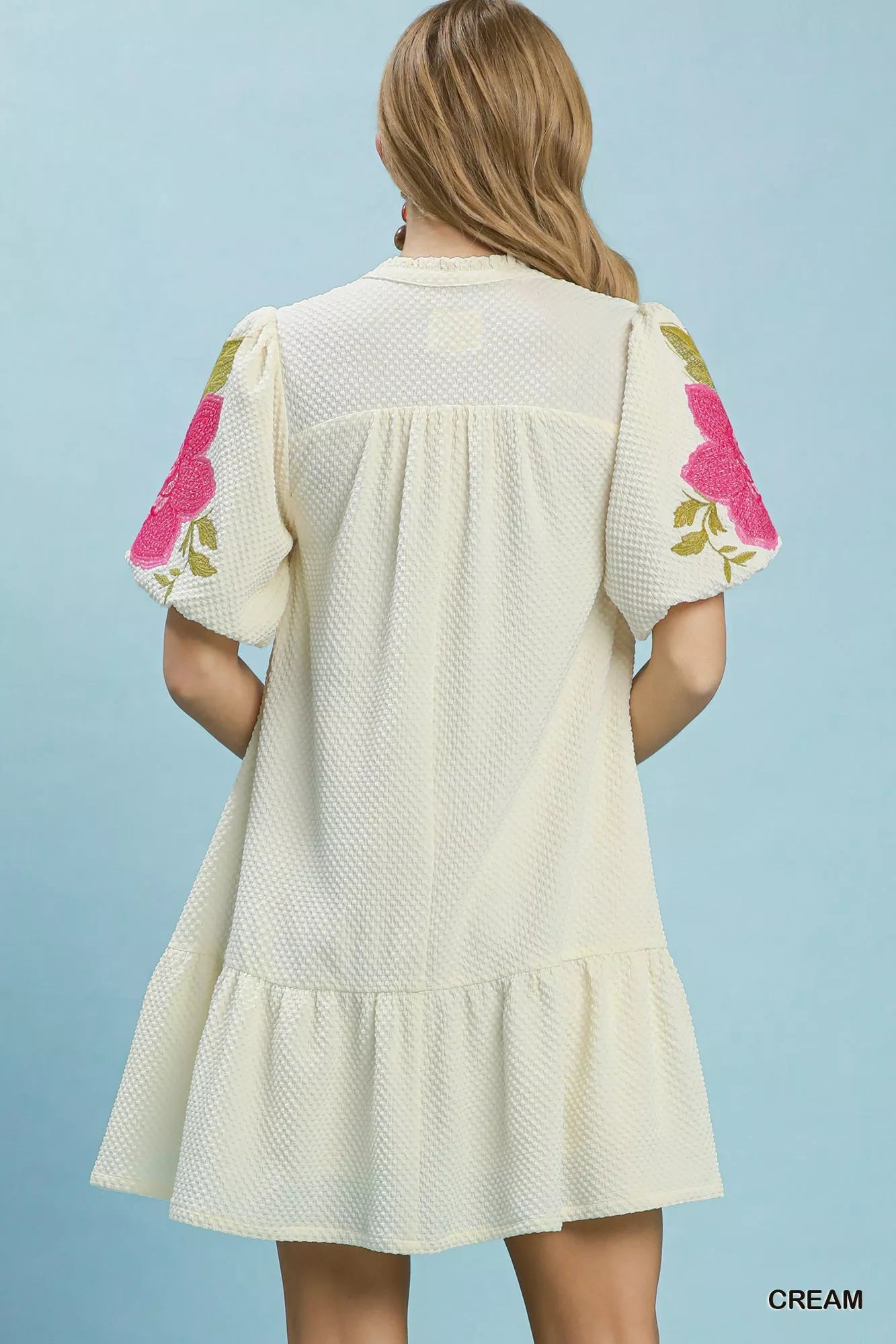Umgee Floral Embroidered Textured Jacquard Dress - Bitsy Gypsy Boutique