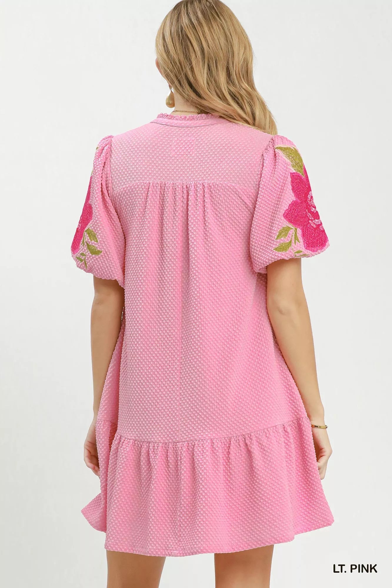 Umgee Floral Embroidered Textured Jacquard Dress - Bitsy Gypsy Boutique