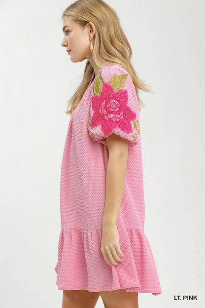 Umgee Floral Embroidered Textured Jacquard Dress - Bitsy Gypsy Boutique