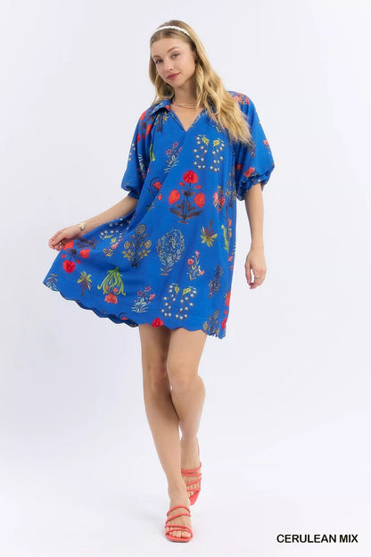 Umgee Floral Encyclopedia Print Mini Dress - Bitsy Gypsy Boutique