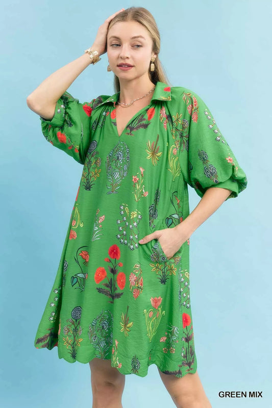 Umgee Floral Encyclopedia Print Mini Dress - Bitsy Gypsy Boutique