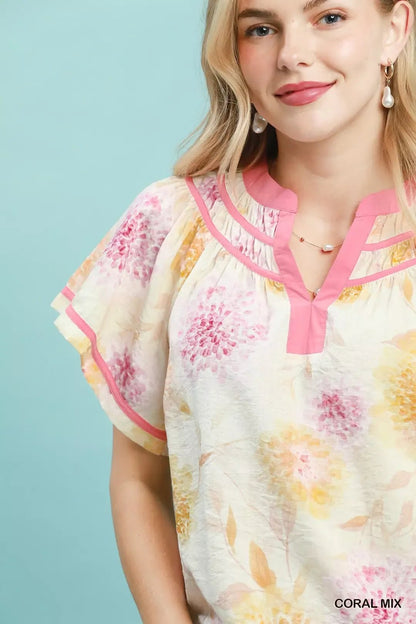 Umgee Floral Flutter Sleeve Blouse - Bitsy Gypsy Boutique
