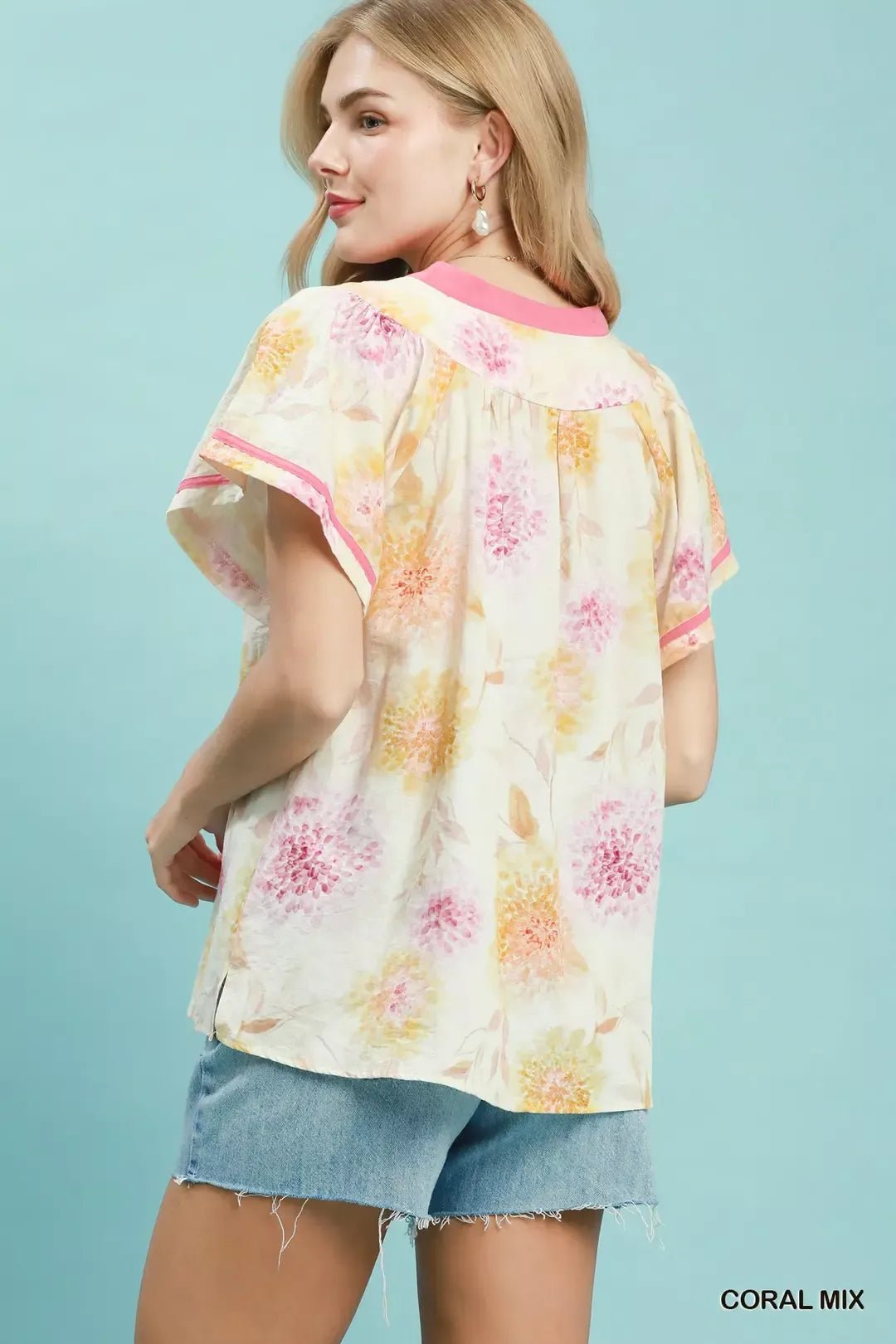 Umgee Floral Flutter Sleeve Blouse - Bitsy Gypsy Boutique